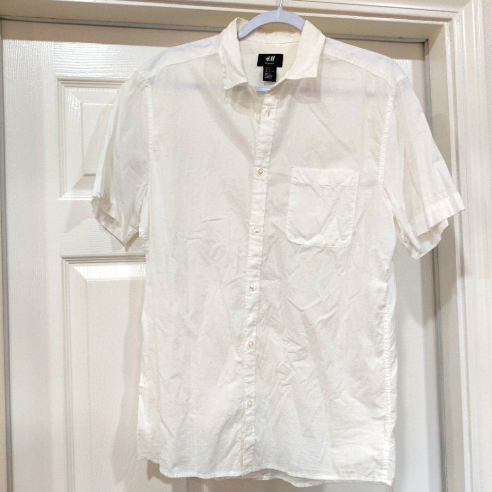 White Casual Airy Light Shirt Sleeve Button Down Shirt